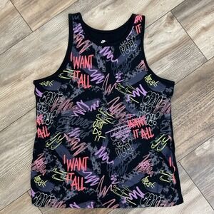 Youth Girls Nike Tank Top Graffiti Shirt Size Large 14-16 Black Pink Neon Yellow